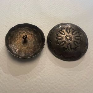 2 Vintage hand stamped Navajo silver concha buttons